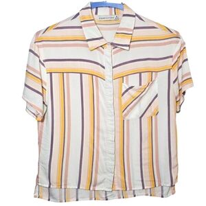 Paper Crane Womens Medium Button Cropped Shirt Boxy Striped Pastel Retro Flowy